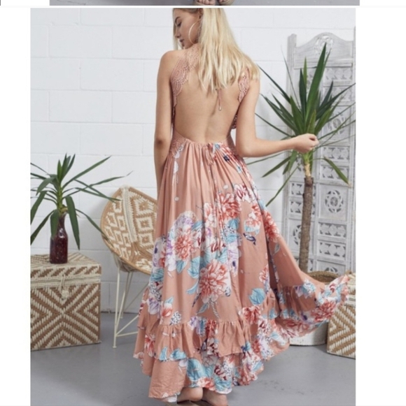 Jaase Pink and Blue Ruffled Tiered Maxi Dress - Picture 2 of 3